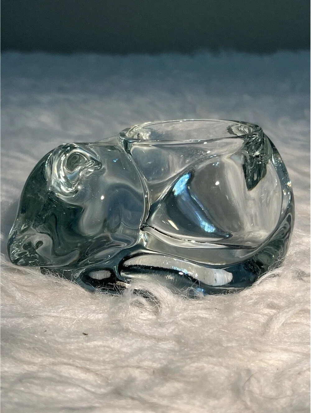 Vintage Indiana Glass Sleeping Cat Votive Tea Light Candle Holder